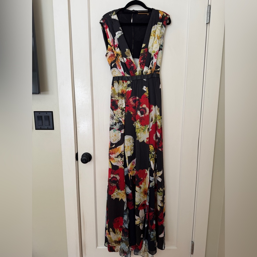 Alice + Olivia Black and Red Floral cutout gown